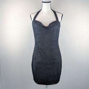 Bebe Textured Black Bodycon Bandage Back Dress L